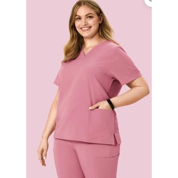 Mandala Scrubs 6 Pocket Top in Rosé Pink Size 2XL - Picture 6 of 9